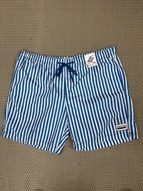 Striped Blue & White Men’s Swim Trunks by High Coast